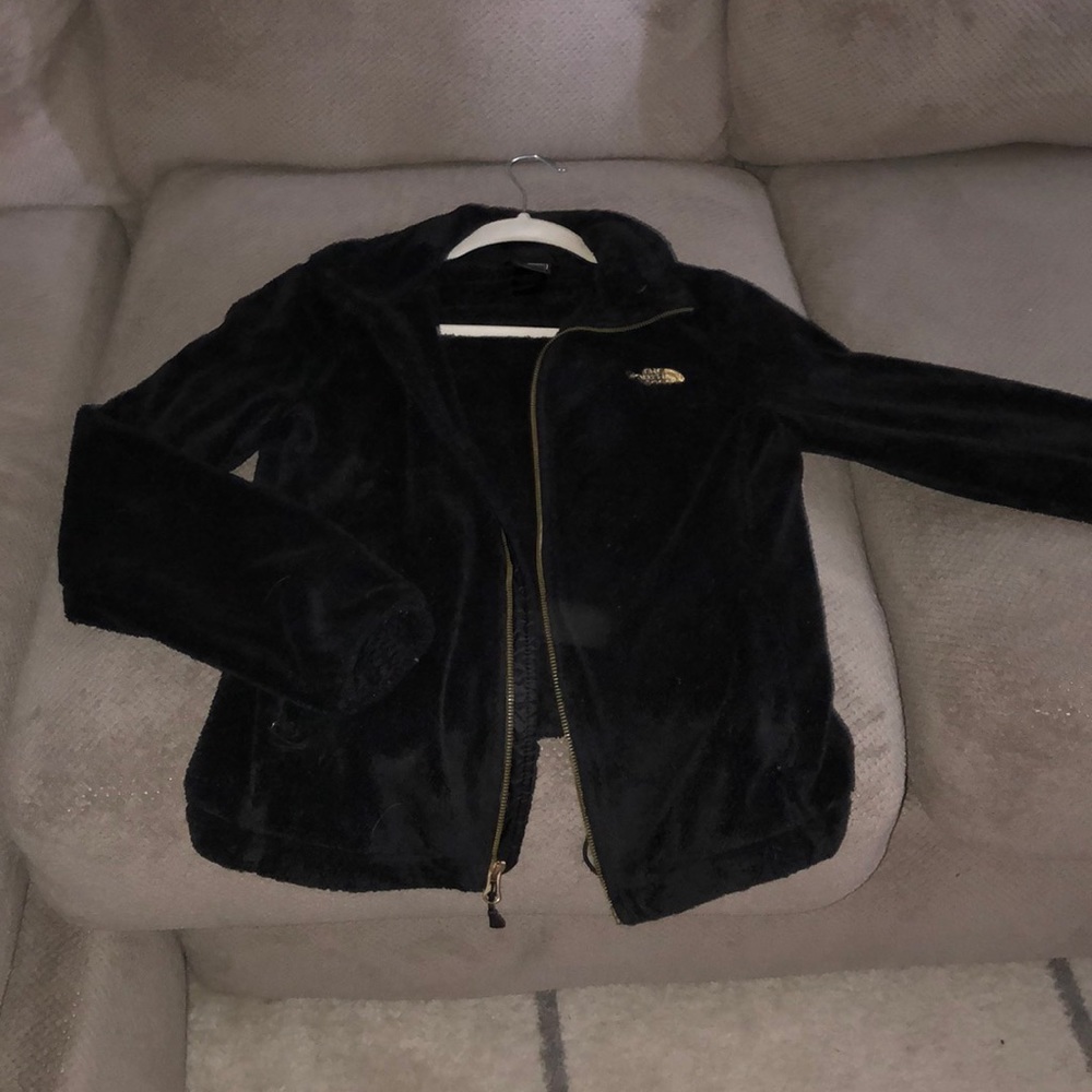 Fuzzy black north face jacket